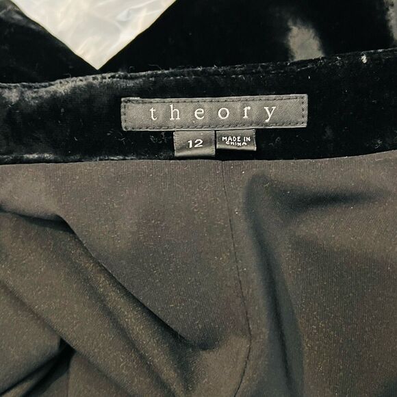 Theory Women's Coat Black Crushed Velvet Front Pockets Button Down Long Sleeve - Picture 9 of 12